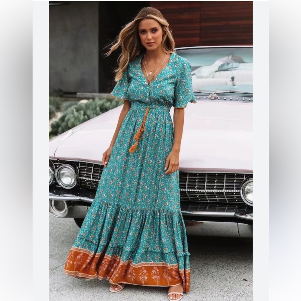LUNA TUCCINI Boho Floral Maxi Dress Size 6